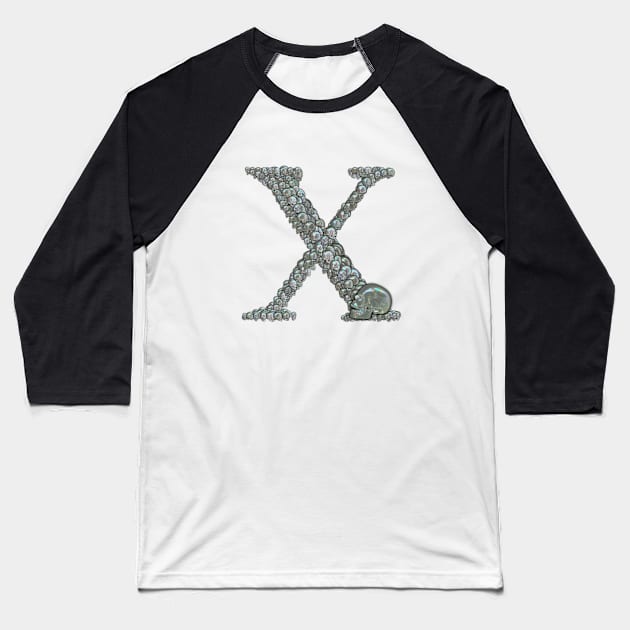 Skull Alphabet X Baseball T-Shirt by dinaaaaaah